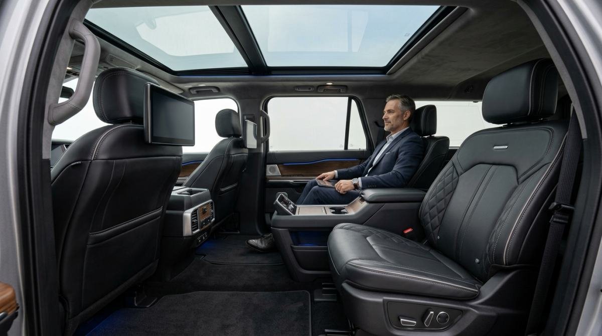Leather interior of a luxury SUV